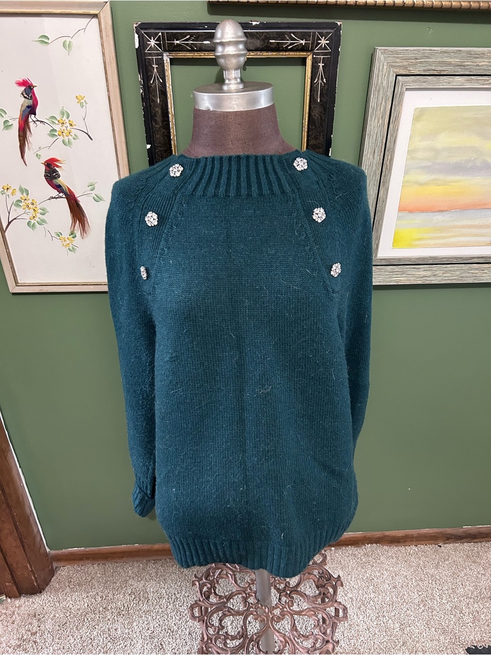 Dark Teal Jewel-Button Women's Sweater J Crew holiday